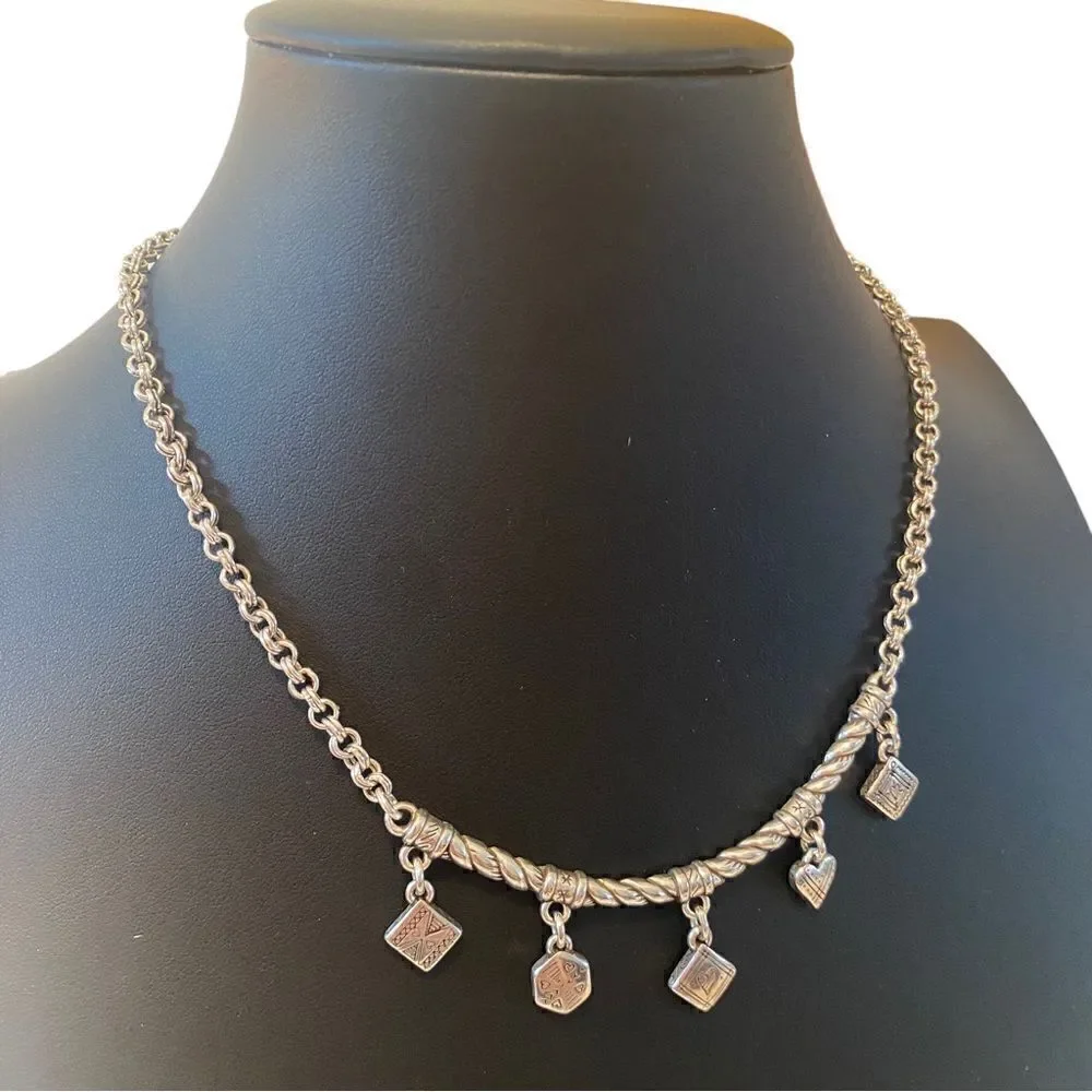 Brighton Silver Toned Bar Charm Necklace. 6 Double Sided Charms in all.